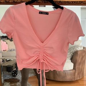 Pink scrunch crop top